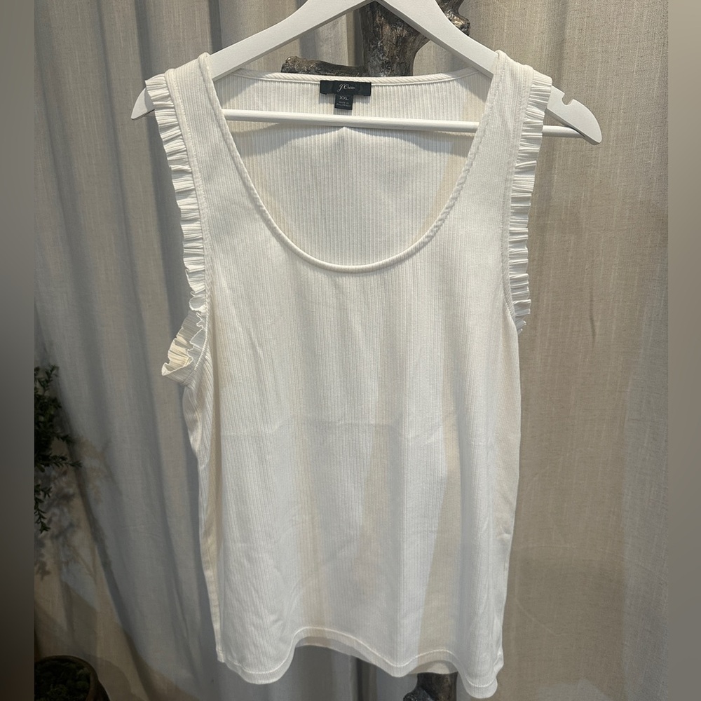 J.Crew Ruffle Trim White Tank Top Size  XXL